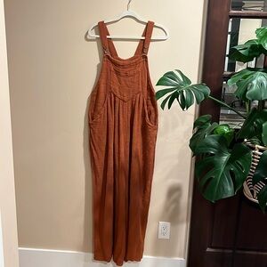 “Sun-Drenched” free people overalls. Linen burnt orange sz L
